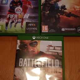 three xbox one games for sale all for just 3.00 names as follows:
battlefield hardline,fifa16,titanfall.
 all in good working order and
collection only please