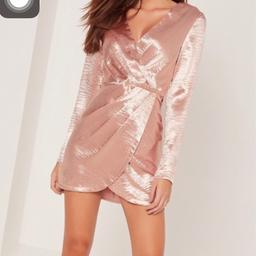 Satin nude/pink wrap over dress size 12 from Missguided