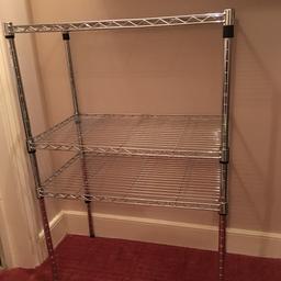 Lightweight metal shelving unit that has 3 adjustable shelves.
Height- 90cms
Length - 60
Depth - 35
Good for added storage. It comes apart for transportation.