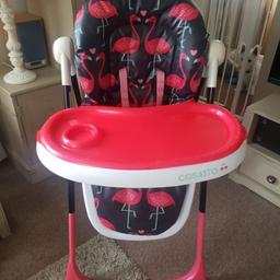 Back up for sale due to non collection from previous listing. 

Used highchair in good condition. One side of the numbers has slightly worn off but doesn't effect use. See pictures. 5 Height adjustable settings, tray with additional removable top tray. 3 different heights for straps and the chair also reclines and has moving foot step. Used at grandparents house.

Collection from Mountsorrel or Coalville 35ono please