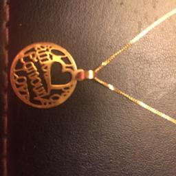 Gold chain with 14k Italian real gold pendant, inscribed amouri-Love. Chain is 20 inches, only worn once. Collection only no stupid offers