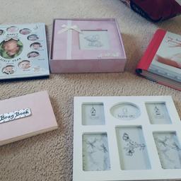 1x photo frame from birth to a year 
1x baby album book still new in box 
1x picture frame 
1x brand new my baby's journal