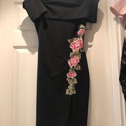 *Items only worn once, one item not at all*
*£5 each*
Black bodycon floral split side dress -Jessica Wright. Size 14
Floral shirt dress size 12 Boohoo. 
Dusty pink sleeveless jacket size 12. New look. Never worn.
Black plunge choker dress. Size 12. Boohoo. 
Dusty pink playsuit. Size 14. new look.