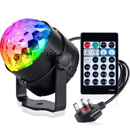 NEW in box 

Mini Disco/ Party Lights. Sound activated Crystal Magic Rotating Ball Lights Effect. 

Comes with remote

Can free stand or be attached to a wall/ ceiling

From a pet and smoke free home