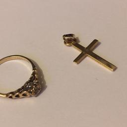 9ct Gold and diamond ring 
9ct gold cross ( 2.5cm with bale ) 

Price is for both :)