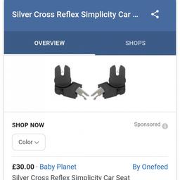 These are brand new in the packaging and came with my silver cross reflex pushchair. They are around £30 to buy separately and they can be used with the simplicity car seat and make the reflex into a travel system. Collection only from Larkfield.
