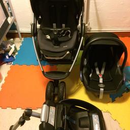 Very good condition, clean and in full mechanical order. It is from newborn up to 3.5 years old.

Includes:

Chassis with basket and wheels with pneumatic tyres

Seat unit with hood, t bar and raincover

Maxi Cosi infant carrier group 0+ with head hugger and sun canopy.

Maxi Cosi easybase cabriofix (Isofix) for Car seat.

Cash only when it is collected. Collection at N12.