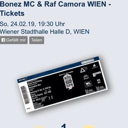 Verkaufe meine stehplatzkarte für

Bonez MC & Raf Camora WIEN
So, 24.02.19, 19:30 Uhr
Wiener Stadthalle Halle D, WIEN
