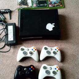 XBOX 360 120G HDD WITH 4 CONTROLLERS

With games....

FIFA 14, 15 & 16
MADDEN 10 NFL FOOTBALL
CALL OF DUTY ADVANCED WARFARE
MEDAL OF HONOUR LIMITED EDITION
GRAND THEFT AUTO 5

Only thing missing is the HDMI cable, but most people have several at home and they're only a couple of quid new.

Collection from wv3 7aj.