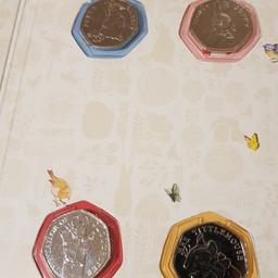 All four of the new 2018 Beatrix Potter Coins. Peter Rabbit, Tailor of Glouchester, Mrs Tittlemouse and Flopsy Bunny. Album not included its just for illustrative purposes to show its the collection. Selling for what i paid as i got them uncirculated for Xmas. (£6.50 with postage)