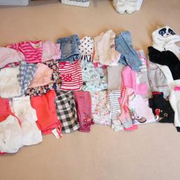 Includes 3 leggings, 5 tops, 5 jackets/cardigans, 6 dresses, 2 pairs of tights, 1 tracksuit, 6 pairs of pj's, 2 vests, 1 panda onesie and 1 paw patrol dressing gown. Good condition, some never even worn. £15 for all. Collection Forest Road, Burton.