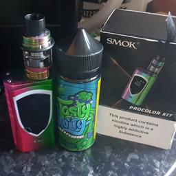 Smok mod for vaping works great lights up different colours when using just put new coil in and full tank blackcurrant 3mg but can 3mpty if required . Box and instructions included . collection only please £35