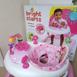 Preety Pink baby girl walker in excellent condition. It plays lovely music batteries also included. Only used few times as she wasn't so keen on it. All clean ready to use and in box for easy collection.