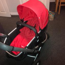 Used red Mothercare expedior pushchair.
*Large shopping basket.
*Adjustable back rest.
*Adjustable handles.
*Five point harness.
*Lockable swivel wheels.
*Age suitability- from birth.
Immaculate condition comes from a pet and smoke free home.