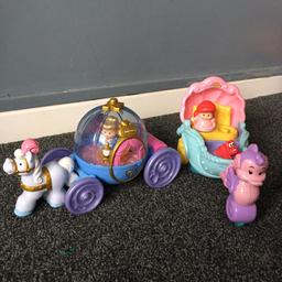 Little people Cinderella carriage plays music and lights up. Ariel carriage plays music. Both in excellent condition