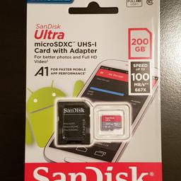 SAN DISK - Mikro SD Speicherkarte
(SDHC / SDXC)
200 GB!!!
mit Adapter
NEU und ORIGINALVERPACKT!!!