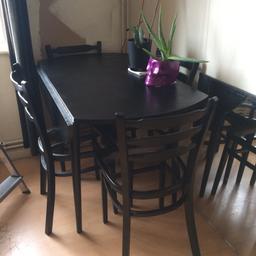 Round, Black, drop leaf dining table and four chairs.
One chair could do with some glue and cushions upholstering. i do have the pads. Perfect up cycle project.
Collection West Drayton
£15