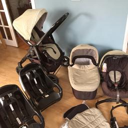 Full Graco Evo Travel System, all you need for your baby
Includes: carry cot, stroller seat, frame, car seat, 2x adapters, 2x isofix bases (very handy if you have 2 cars, no need to strap up car seat each time, just clip in and go), rain cover, footmuff, instructions.
- Suitable From birth to 13kg (car seat) and 15kg (stroller seat)
- Stroller has a fully reversible, multi position reclining seat
This is in used condition, some tear and wear, but has been cleaned so ready to go.