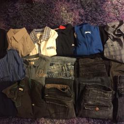 Good condition Men's bundle medium / large t shirts shirts jumper
6 jeans 32W 30L
1 trouser Black 32W 30L

18 items altogether