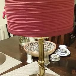 Brass table lamp with red shade suitable for bedroom or lounge. Approx 19 inches tall.