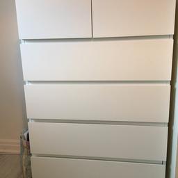 6 drawers, four wide and two narrow.
Dimensions:
Height: 123cms
Width: 80cms
Depth: 48.5cms

Good condition. Bottom drawer slightly stiff.

Selling new for £80

Collection only from E15, Stratford 