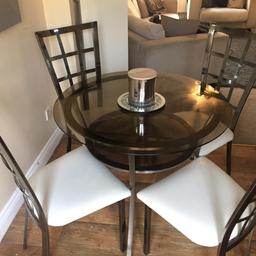 Bistro style dining table and 4 chairs
Few minor marks 
Seats are perfect 
Buyer must collect