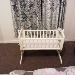 John Lewis swinging crib in white. Smoke and pet free home. Check out our other items.
