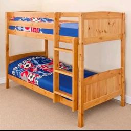 solid pine bunk beds single size 6ft length 3 ft wide . No longer  need the beds NO MATTRESS THO.standard 3ft will fit them . .already been dismantled ready for buyer . they are heavy pine bed. secured with wooden pegs and screw  comes with  side panels for top bunk and ladder.no manual No  SILLY OFFERS . asking price is very reasonable price to pay for soild pine Bunk beds
collection only . Woodside nr madeley Telford shropshire .TF7 .
don't insult me by trying to off silly offers.
