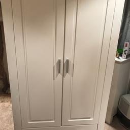 3 piece nursery set, consisting of cot (mattress not included), wardrobe and unit. Good condition. Very sturdy, heavy items. In white, by John Lewis. Collection only. From Matlock.