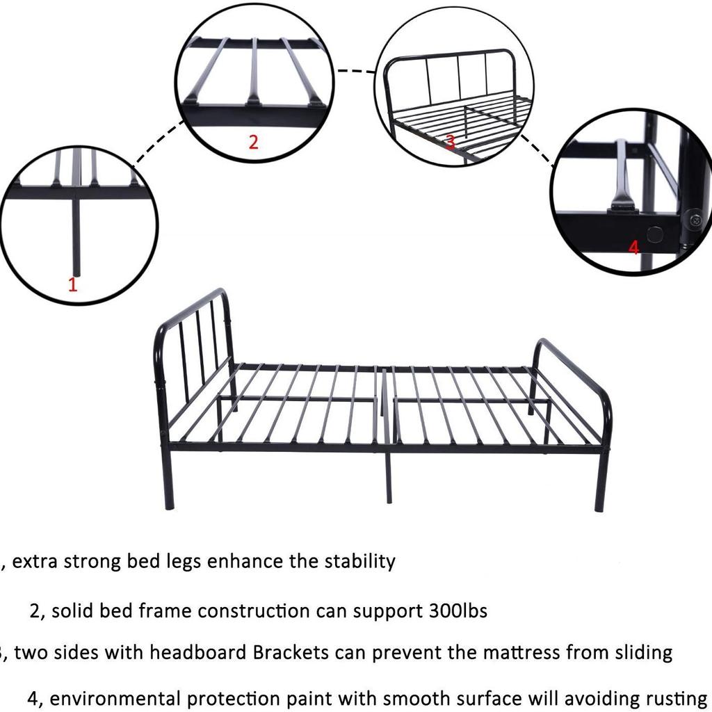 oavas Double Bed Frame 4ft 6 Solid Bed Frame with 2 Headboard Metal Bed Frame Black fit 135 * 190 Matress For Adults, Teenagers. almost new used for only one month. Bought it for £68 selling it because of my baby we need a large bed. open to offers. collection only.