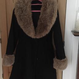 Miss Selfridge  Coat with brown faux fur trim. Good condition - smoke free household - size 8