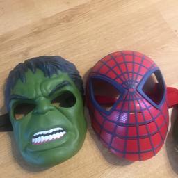 Three super hero mask in great condition. Two hulks and one Spider-Man . Individually priced as £3.00 each or all three at £6.00