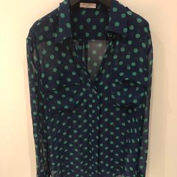 Gorgeous shirt - navy with green spots. 100% silk, new without tags. RRP £140