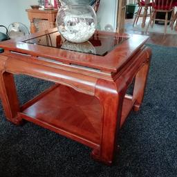 Beautiful Art Deco solid wallnut table with glass top.