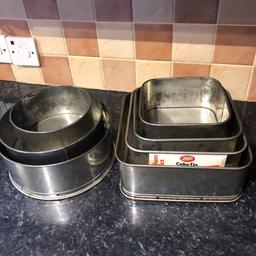 Vintage cake tins 4 square 3 round with removable bottoms 10” 8” 6” 4” square 
10” 8” 4” round 
Collection Hatfield