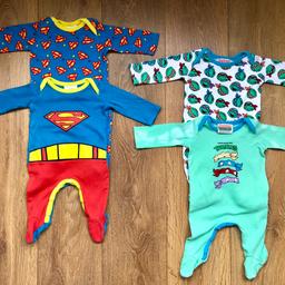 Mixed bundle of baby boys babygrows 0-3 months
4 dc comics
4 next
1 George Halloween 
1 George Christmas
1 winter next footless
1 next Christmas T-shirt 
Please note some of these do have milk marks near the neck. I don’t know if these will come out in the wash.
Used condition hence price 

Collection Dudley dy1