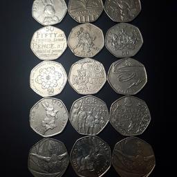 15 x 50p coins. £15 for the lot.

Free postage.

Bank transfer or cash on collection.