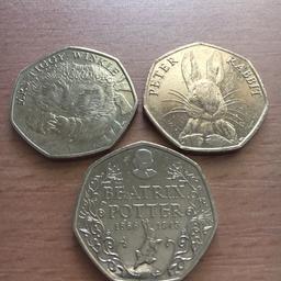 Very Rare 2016 50ps
This listing is for all three coins in a set
FREE POSTAGE INCLUDED
PayPal accepted

Listing contains:
1x Peter Rabbit 2016 50p
1x Mrs Tiggy Winkle 2016 50p
1x Beatrix Potter 2016 50p