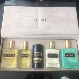 A gift I received still in new condition, completely unused. Retails around £60 in UK (see John Lewis).

Includes:
Aramis After-Shave 120ml
Aramis Eu De Toilette 60ml
Aramis Deoderant Stick 75ml
Aramis Moisturizing After-Shave Balm 120ml
Aramis Body Shampoo 200ml

Inspection of item required, then cash on collection only.