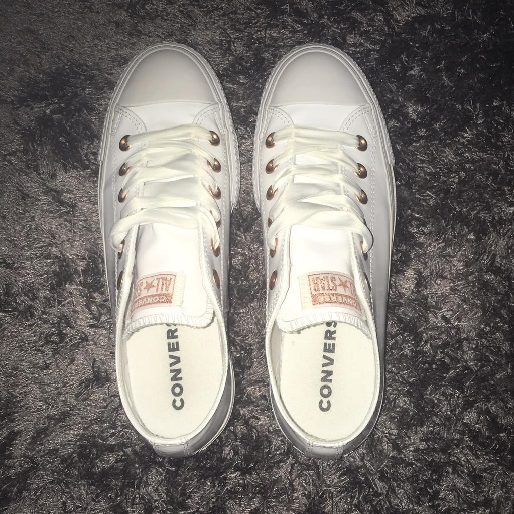 Converse white leather rose gold eyelets sale