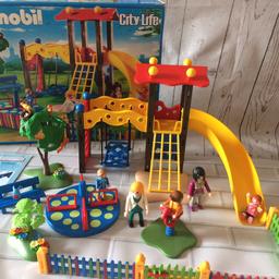 Includes:2 Playmobil mums with their three children, a large climbing frame with slide and swing,roundabout and rocking horse
Fenced play area with an entrance gate for safety
Will post for £3.95.