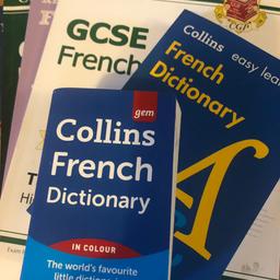 Pocket french dictionary, easy learning french dictionary, 2 workbooks and 2 revision guides. All good condition.
