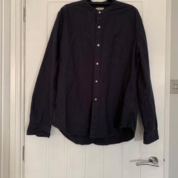 Size large, navy blue grandad collar shirt, only worn a couple of times. Comes from a pet free and smoke free home.