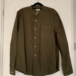 Khaki green grandad collar shirt from next. Only been worn a couple of times. Comes from a pet free and smoke free home.