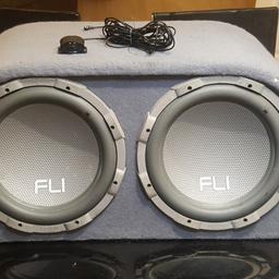 Twin fli 12" sub 2000 watt complete with added MBQ 2000 watt amp and remote bass control dial, all in perfect condition, sounds really good, if you like your bass this is the perfect set up for you. Only selling as I now need the boot space and the Mrs says I need to grow up lol

Reluctant sale buyer wont be dissapointed.

Collection only from Conisbrough in Doncaster