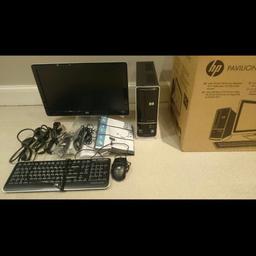 HP s5300uk desktop PC and HP 2010i 20inch widescreen monitor.

Complete with original mouse, keyboard, disks, cables and original box.

Specs-
processor AMD Athlon II X2 215 2.7 GHz.
Memory 3GB
320GB hard drive
windows 10
Nvidia Geforce 210 graphics card installed
wireless card installed
super multi DVD burner with LightScribe
Technology drive.
Would take reasonable offer only selling due to getting a new one