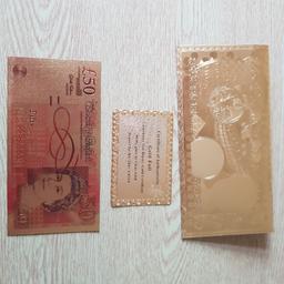 Special edition gold foil £50 note with certificate of authenticity a must for any note collectors etc great looking item REASONABLE OFFERS ONLY PLEASE ( please note its not a real £50 note)