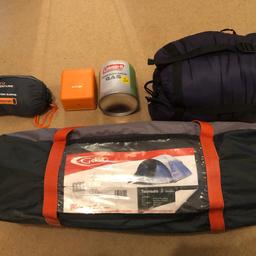 Camping bundle - NOT selling items separately!

Ideal for 1st time campers or those about to go on their Duke of Edinburgh!

Contains:
- Gelert Tornado 3 Tent - L285xW180 (interior L210) complete with all parts and great working condition.
- Kozi-Tec sleeping bag - 2 season to 0 degrees weighs 1.5kg
- VANGO portable Stove with FULL NEW Coleman gas canister 440g.
- Lifeventure cotton sleeper for inside bag for extra warmth and cleanliness

Package worth over £150 - selling for £50!!

No Offers!