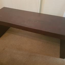 Gorgeous solid mango wood coffee table.

Cost us £200 a couple of years ago.

Measures

140cm length
50cm width
50cm depth

Has a scratch on top which you can see in photo 2.

Collection only from Woodlesford.

Any questions please a