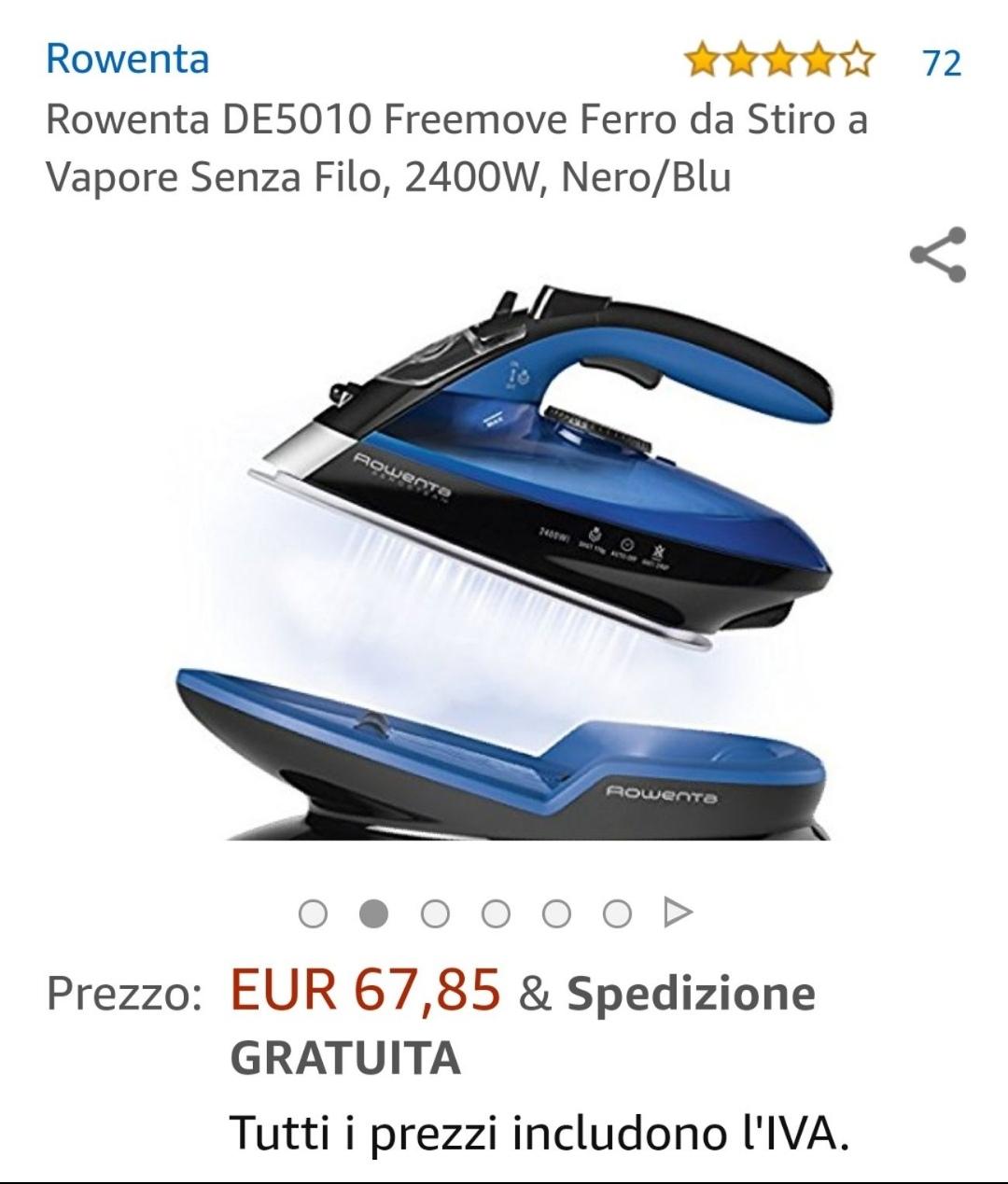 Rowenta DE5010 Freemove Ferro da Stiro a Vapore Senza Filo, 2400W